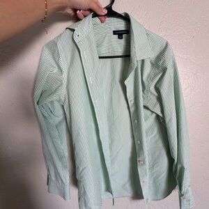 Green Striped Button-Up Shirt